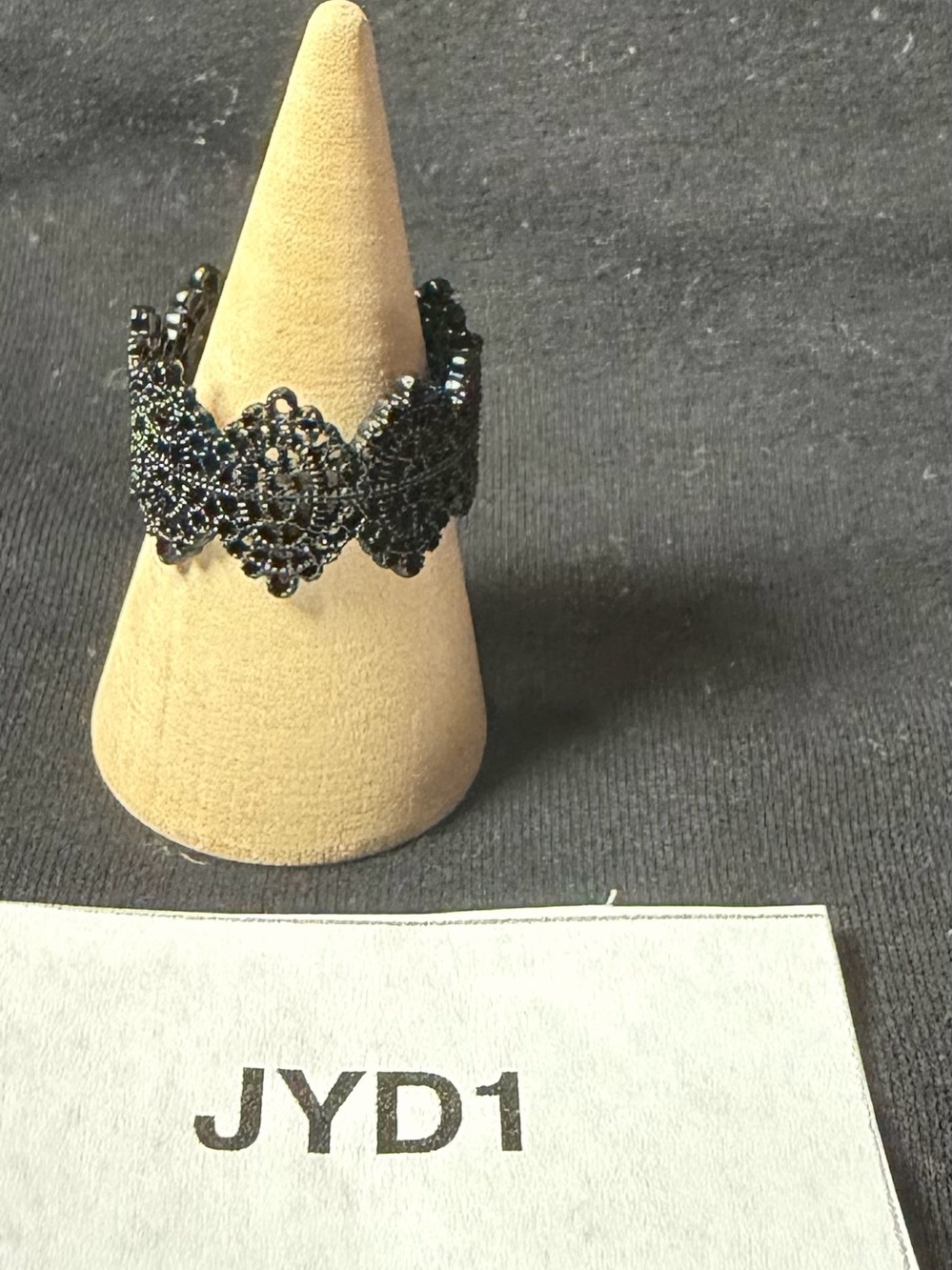 Black-Tone Metal Floral Filigree Adjustable Statement Ring JYD1A